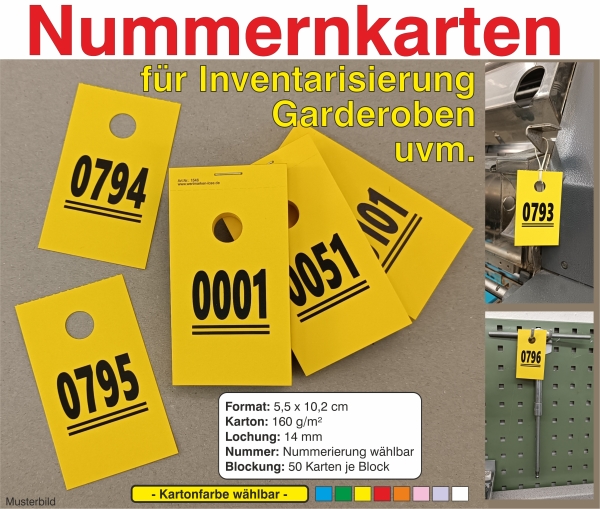 1000 Nummernkarten - Inventarnummern - Inventarisierungsnummern - Garderobenmarken